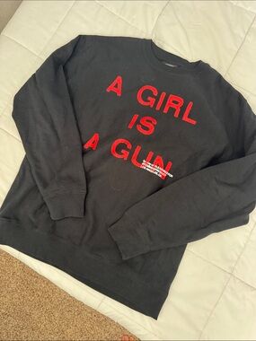 Pleasures Brand Black Sweatshirt with Red 'A GIRL IS A GUN' Graphic